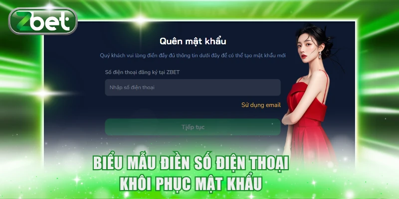 Biểu mẫu điền số điện thoại khôi phục mật khẩu